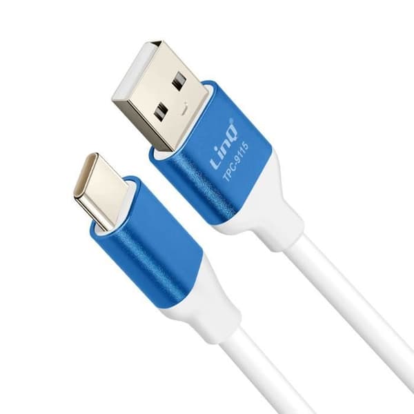 USB-USB C-kaapeli Pikalataus 3A Synkronointi Pituus 1,5 m LinQ Sininen Blå