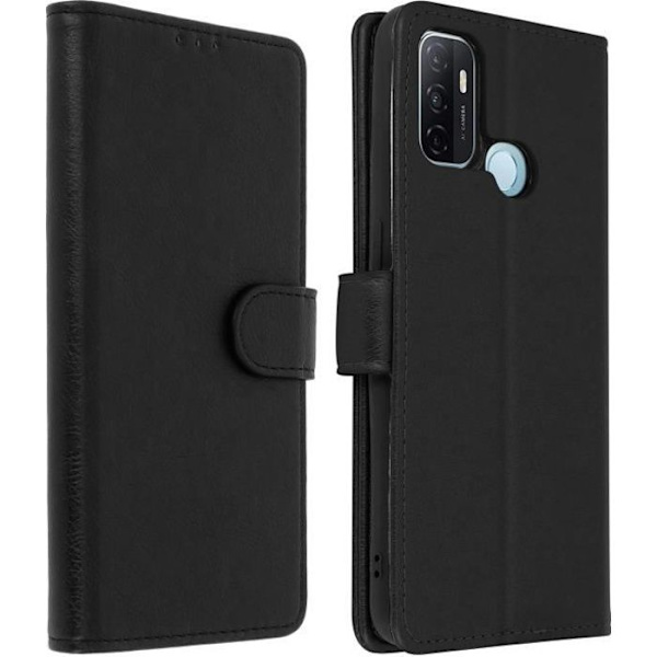 Etui - Oppo - A53 / A53s - Heltäckande fodral - Kortfack - Videostöd - Svart Svart