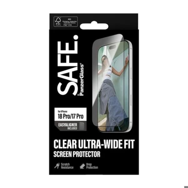 Skærmbeskyttelse til iPhone 18 Pro / 17 Pro med Panzer Glass Transparent Monteringsramme Vit