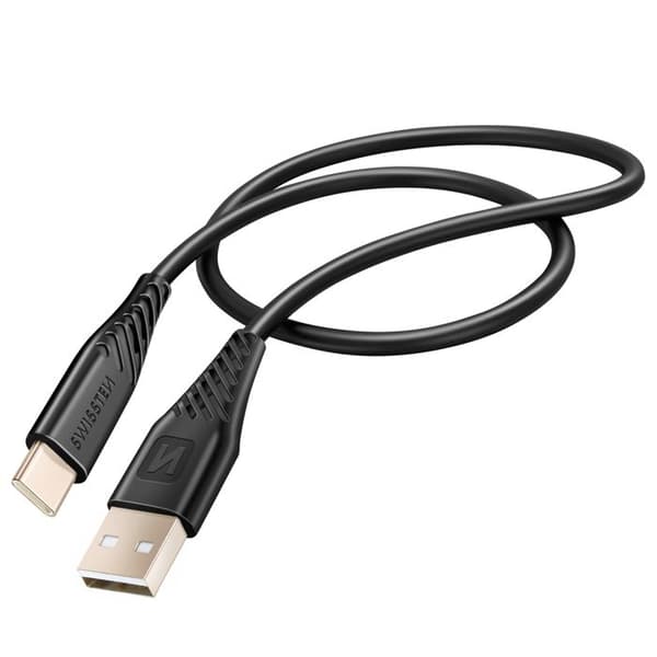 USB til USB-C kabel 60W Silikone Anti-knude Swissten Sort Svart
