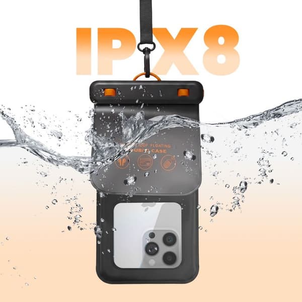 Vandtæt IPX8 Flydende Pouch til Smartphones op til 7.5 Tommer Sort Svart