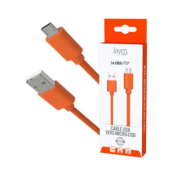 Micro-USB til USB-A 2,4A Opladning og Synchronisering Collection POP 1,5m Jaym Orange