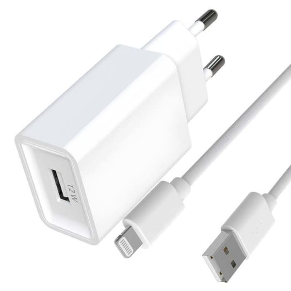 Pack Laddare USB-A 2.4A med USB-A till Lightning-kabel 1.5m Jaym Vit Vit