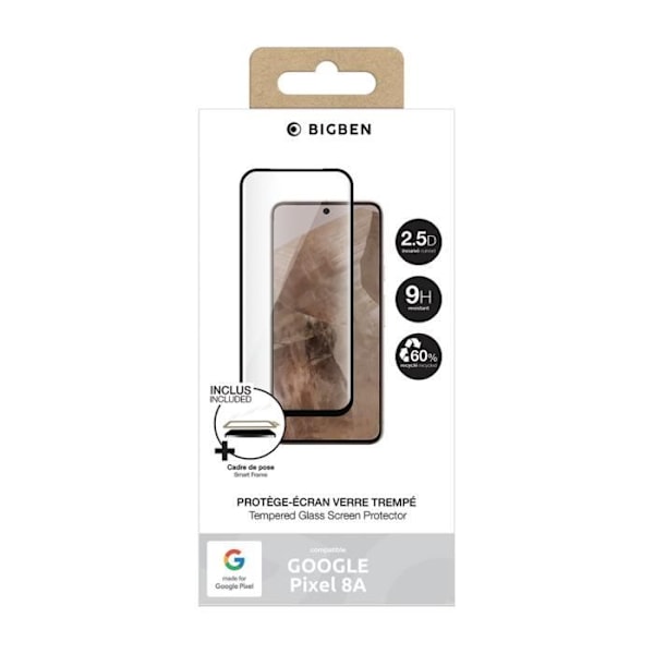Beskyttelsesglas til Google Pixel 8a i Hærdet Glas 2.5D 9H MFG BigBen Sort transparent Transparent
