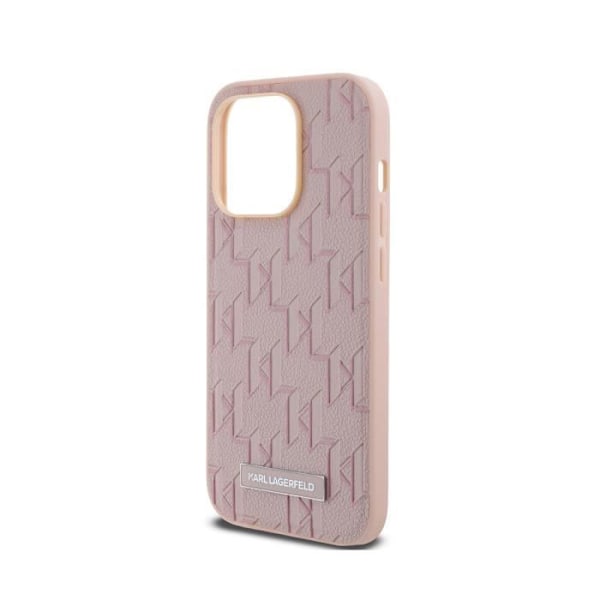 Coque för iPhone 14 Pro Max MagSafe med monogrammönster och Karl Lagerfelds metalliska logotyp i rosa Rosa