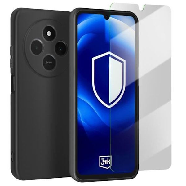 Coque til Xiaomi Redmi 14C Silikone Soft Touch og 3mk Tempereret Glas Sort Svart