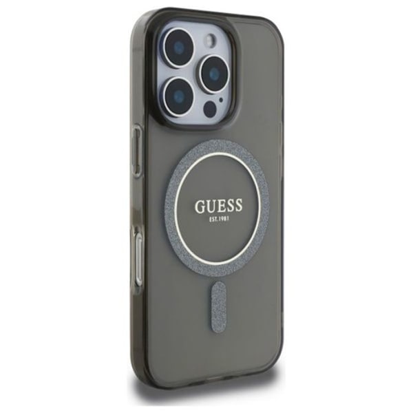 iPhone 16 Pro - Guess IML Glitter Circle MagSafe MagSafe MagSafe (GUHMP16LHFGEREK) - Musta