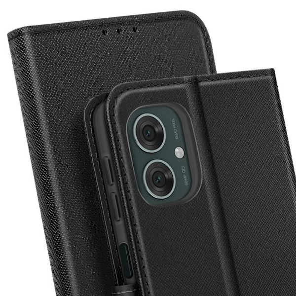 Motorola Moto G55 Nahkakotelo Saffiano Fancy Musta Svart