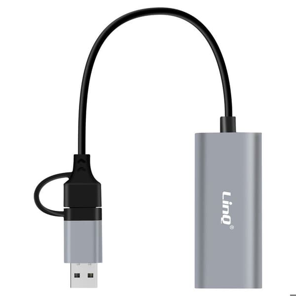 Ethernet RJ45-adapter - LINQ - USB-C - 1Gbps - Plug and Play - Sort aluminium