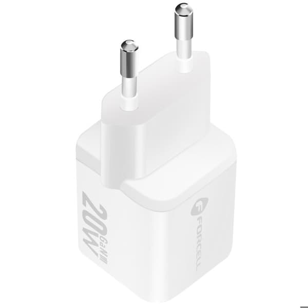 Laddare Sektor GaN III 20W med USB-C + USB Mini Format Forcell Vit Vit