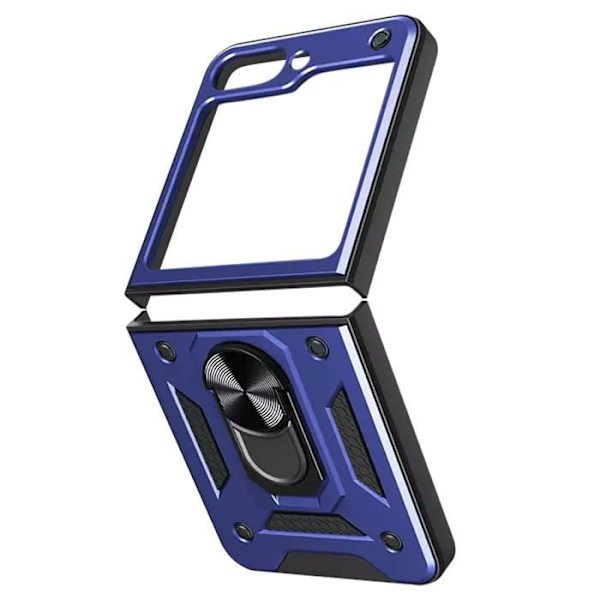Fodral till Samsung Z Flip 5 - AVIZAR - Skin ArmoRing - Slim Hybrid - Metal Ring Support - Midnight Blue Blå