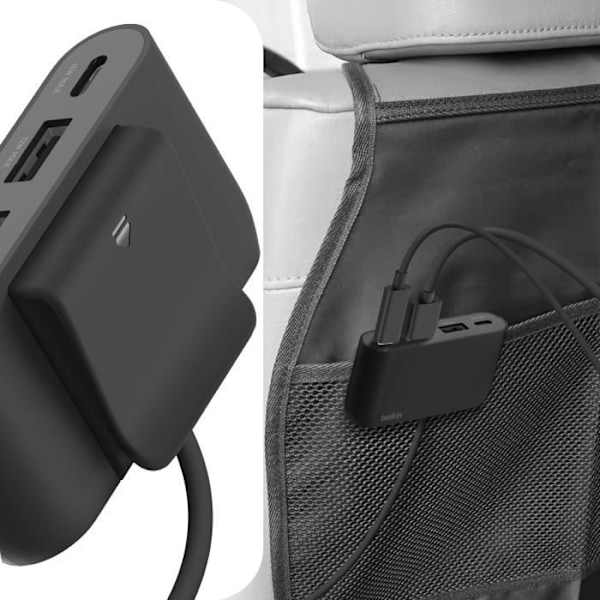Hub för laddning USB C Multiports 2x USB C + 2x USB C-kabel 2m lång Belkin svart