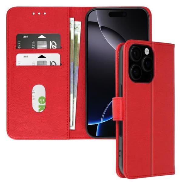 Plånboksfodral - AVIZAR - iPhone 16 Pro - Röd - Semi-hård - Klafffunktion för stativ Röd