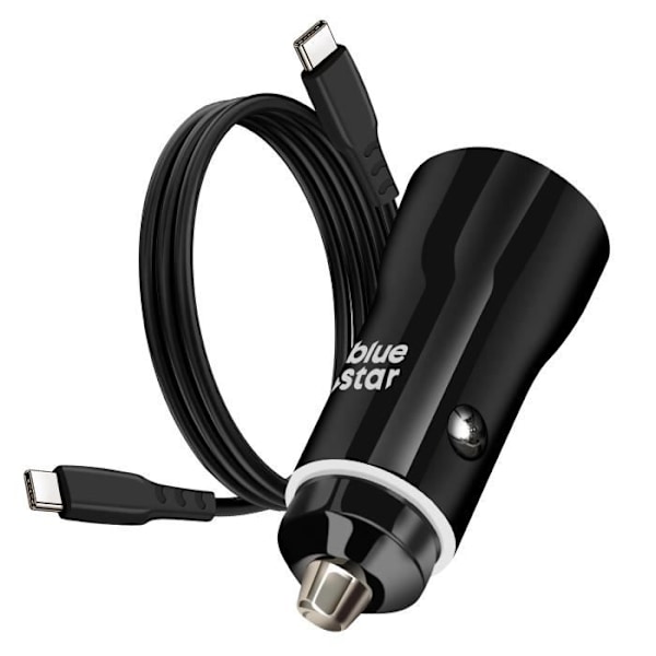 25 W USB ja USB C Power Delivery autolaturi + 60 W Blue Star USB C -kaapeli musta Svart