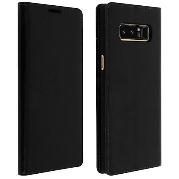 Etui Porte-monnaie en Cuir - AVIZAR - Galaxy Note 8 - Noir - Protection Intégrale - Fonction Support Svart