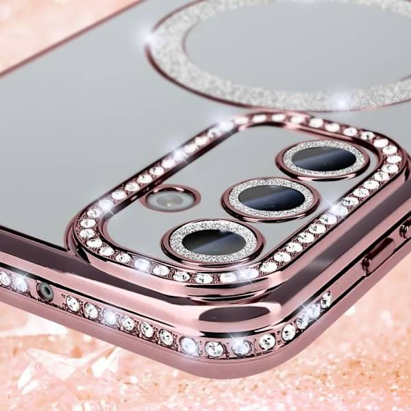 Timanttikotelo Samsung Galaxy A15 MagSafe Contour tekojalokivi vaaleanpunaiselle samppanjalle Rosa
