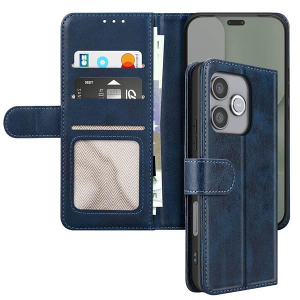 Etui til Honor 600 Lite Læderlook med kortlomme og standfunktion Mørkeblå Blå