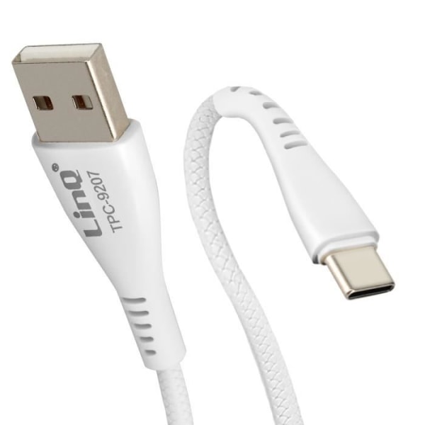 USB–USB-C-kaapeli 15 W:n lataus- ja siirtokaapeli, nylon punottu 1 m LinQ valkoinen