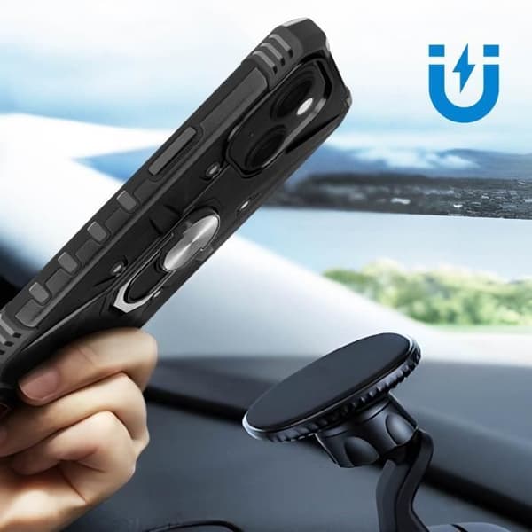 Coque Bague - AVIZAR - iPhone 15 Plus - Stötskydd - Bumper - Videostöd Svart