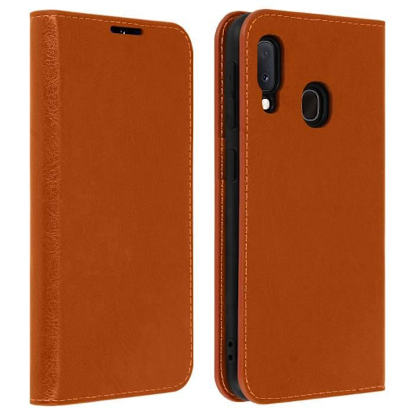 Folio-fodral - Äkta läder - Samsung Galaxy A20e - Kortfack - Videostöd - Mjuk kamel brun