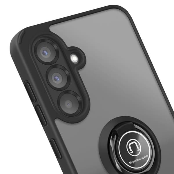 Coque Ring - AVIZAR - Samsung Galaxy A56 - Stødabsorberende - Translucent Bagpanel - Magnetisk Ring Svart