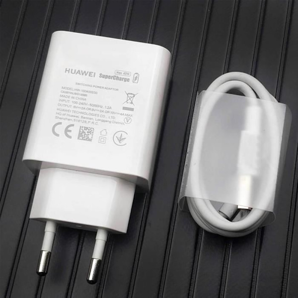 USB vægoplader - Huawei - SuperCharge 40W - Hurtig opladning - USB Type-C kabel inkluderet - Hvid Vit