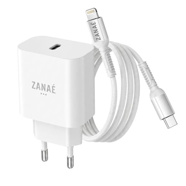 USB-C oplader til iPhone og iPad med USB-C Lightning hurtig opladningskabel Zanaé Hvid Vit