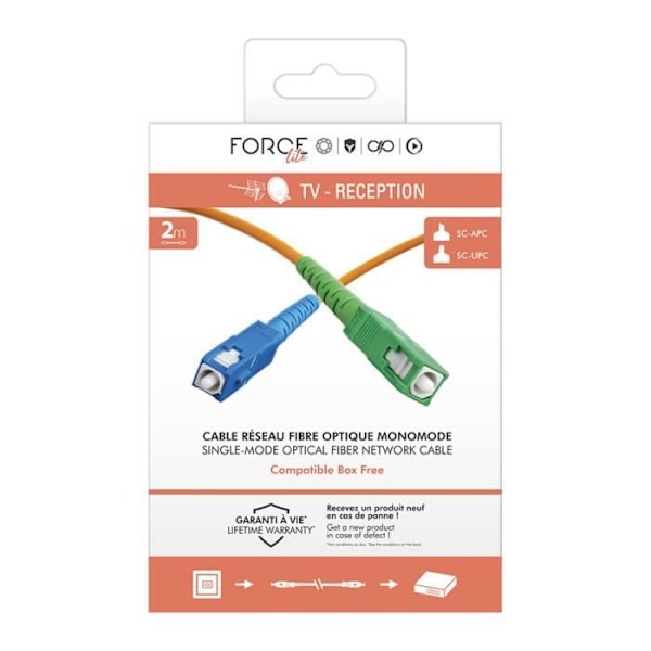Kabel Fiberoptisk SC/APC Hane/Hane Free Monomode 2m Kraft Blå Grön