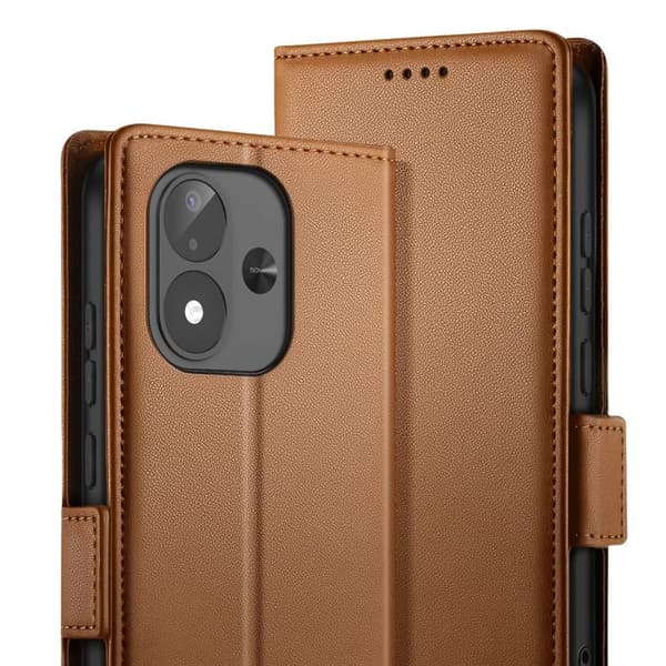 Pungetui til Redmi Note 17 Serie Smart Book med Støtte Lys Brun brun