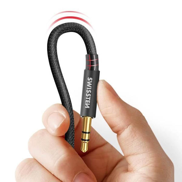 3,5 mm jackförlängning - SWISSTEN - Svart flätad nylon - 1,5m