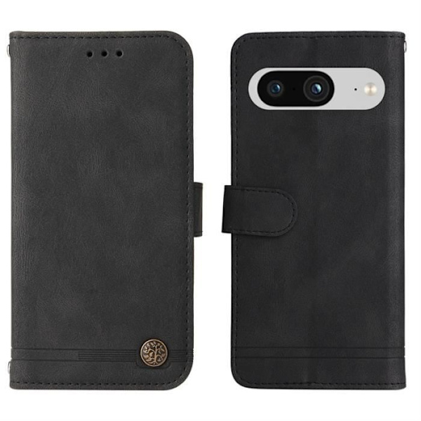 Skal för Google Pixel 8, premium skyddande plånboksfodral i läder med [kortplatser] [Magnetisk] (svart) SMF59 Svart
