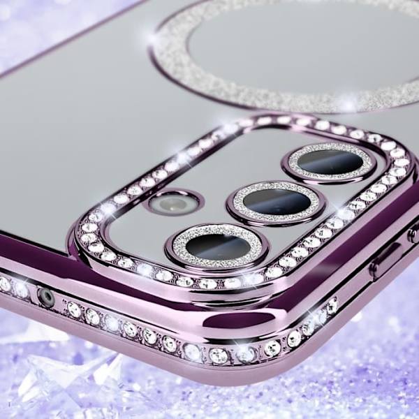 Timanttikotelo Samsung Galaxy A15:lle - AVIZAR - tekojalokivi Contour - MagSafe-yhteensopiva Lila