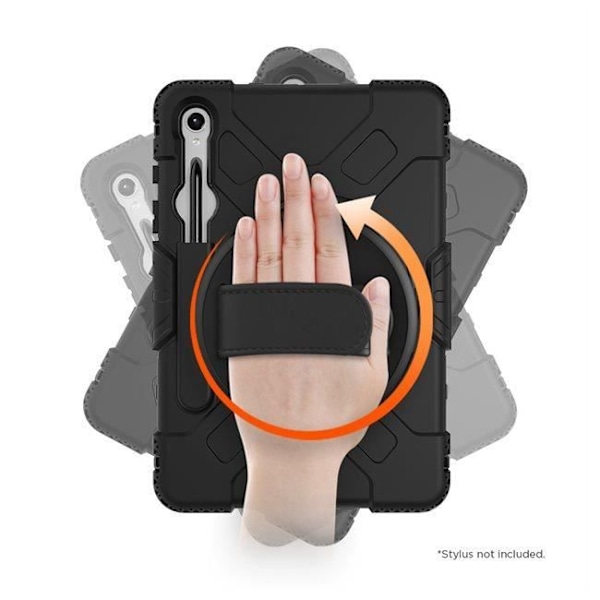 Kotelo Galaxy Tab S9/S9 FE:lle - EIGER - Täysi suoja - 360° kääntyvä kahva Svart