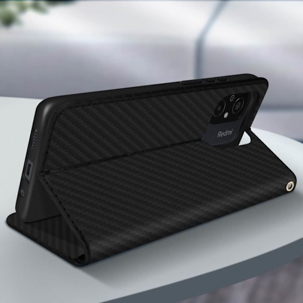 Fodral till Xiaomi Redmi 12C - AVIZAR - Svart - Koleffekt - Magnetisk flik - Videostöd Svart