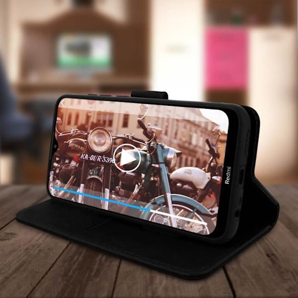 Étui - AVIZAR - Xiaomi Redmi 8 og 8A - Fuld Hylster - Kortlomme - Støttefunktion sort Svart