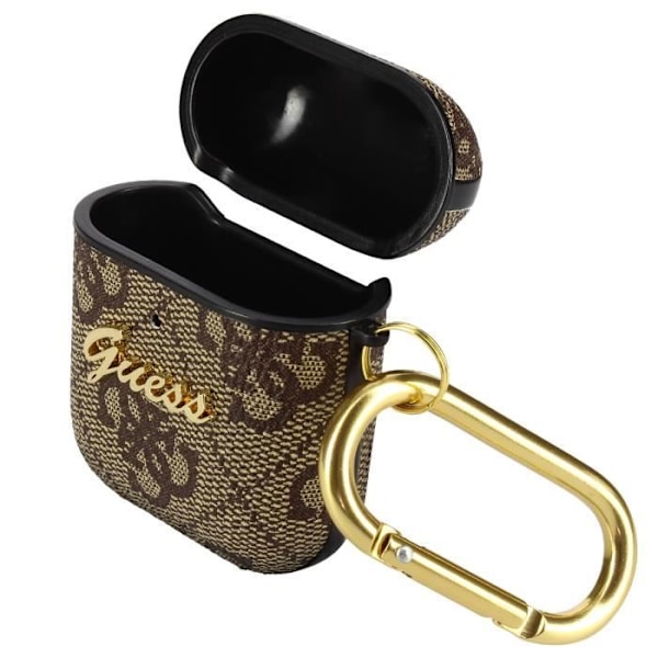 Rigid AirPods-etui Design Guess med upphöjd logotyp i brunt kastanj
