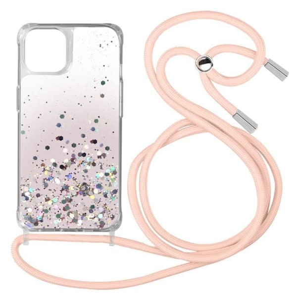 AVIZAR iPhone 13 etui - Pink Gradient Glitter Back - Aftagelig rem Rosa