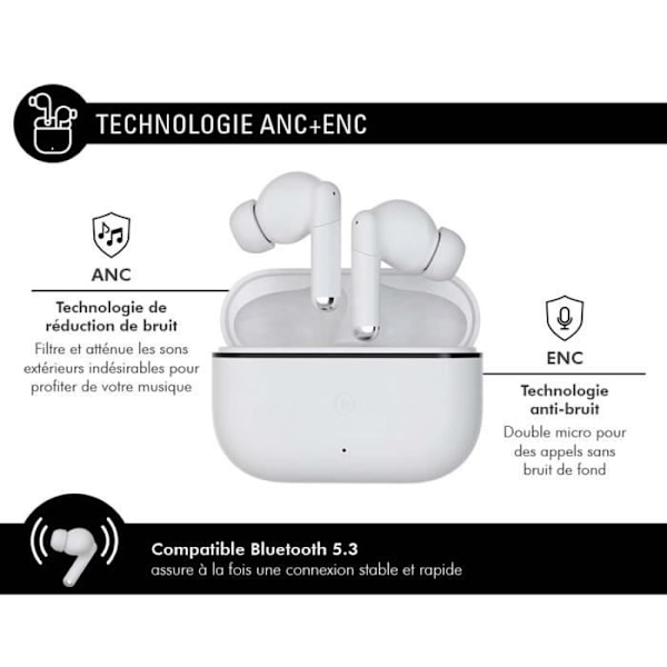 True Wireless Hörlurar - Force Play - Force Play III - ANC - ENC - In-ear Vit Vit