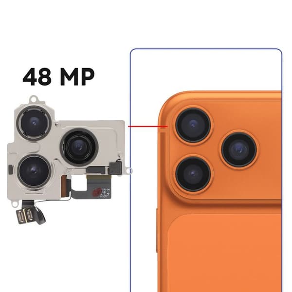 Triple Bagkamera 48MP til iPhone 17 Pro Max Vidvinkel og Teleobjektiv Sort / Sølv Svart