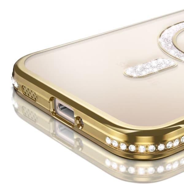 Diamantetui til Galaxy S26 Plus med magnetisk ring og gyldent strasskant Gul