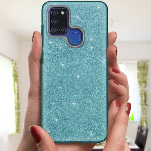 Suojakuori Samsung Galaxy A21s Glitter irrotettavalle silikonille Puolijäykkä sininen Blå