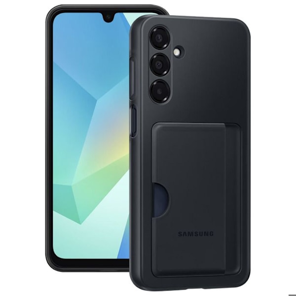 Coque til Samsung A16 med kortlomme i silikone, blød berøring, original Samsung, sort Svart