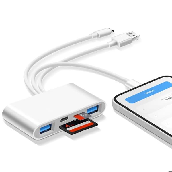 SD / Micro-SD-kortläsare / 2x USB till Lightning + USB-C + USB LinQ Vit