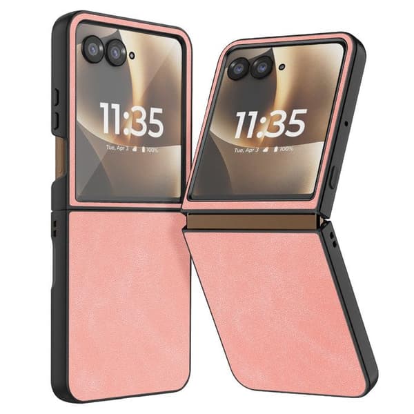 Fodral med lock för Motorola Razr 70 Ultra Skydd Fällbart Hårt Läder Effekt Rosa Ros