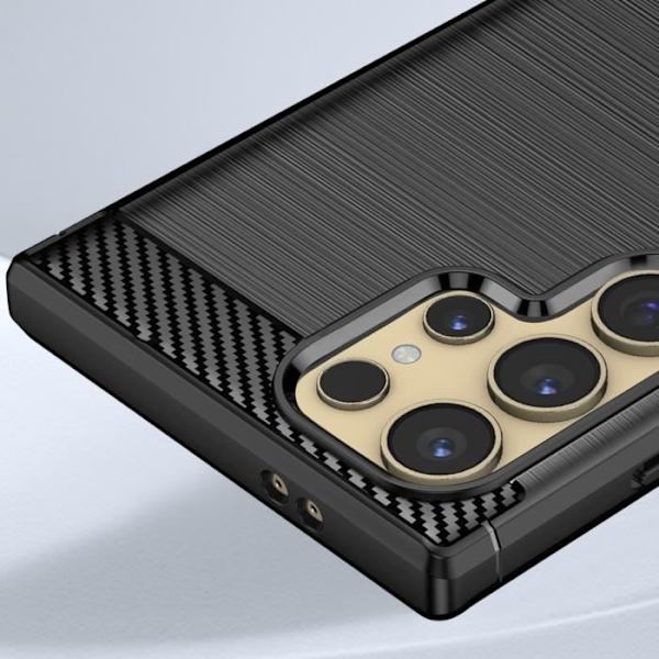 Etui til Samsung Galaxy S24 Ultra - AVIZAR - Carbon og børstet sort effekt - Halvstivt - Syntetisk - Blandet Svart