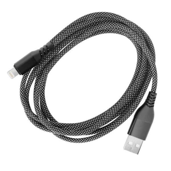 Laddkabel - MOXIE - Svart flätad nylon - 2m - USB till Lightning - Kompatibel iPhone 14/13/12/11/X Svart