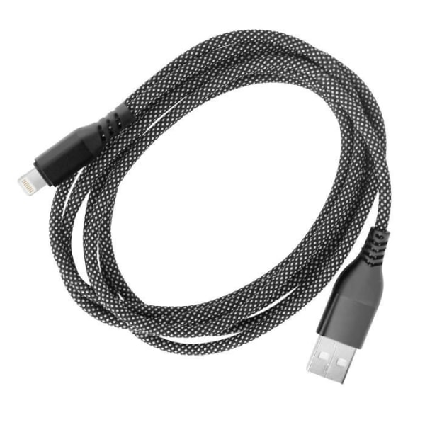 Ladekabel - MOXIE - Sort flettet nylon - 2m - USB til Lightning - Kompatibel iPhone 14/13/12/11/X Svart