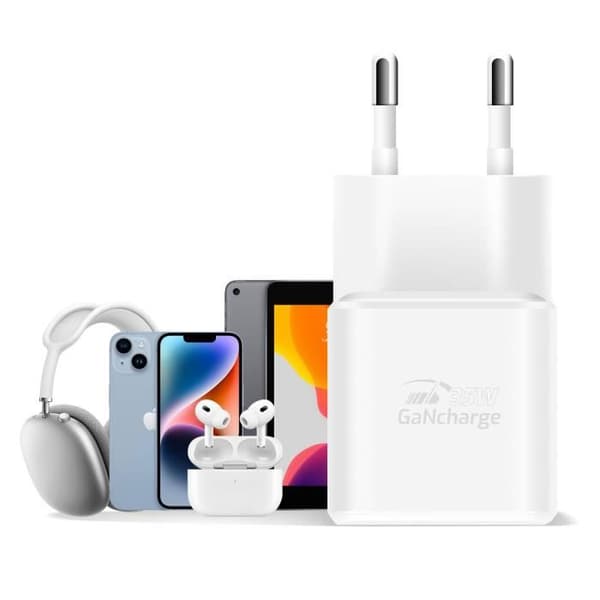 35W USB C oplader - SWISSTEN - Ultrahurtig - Kompakt - 1,2m Lightning-kabel - Hvid Vit