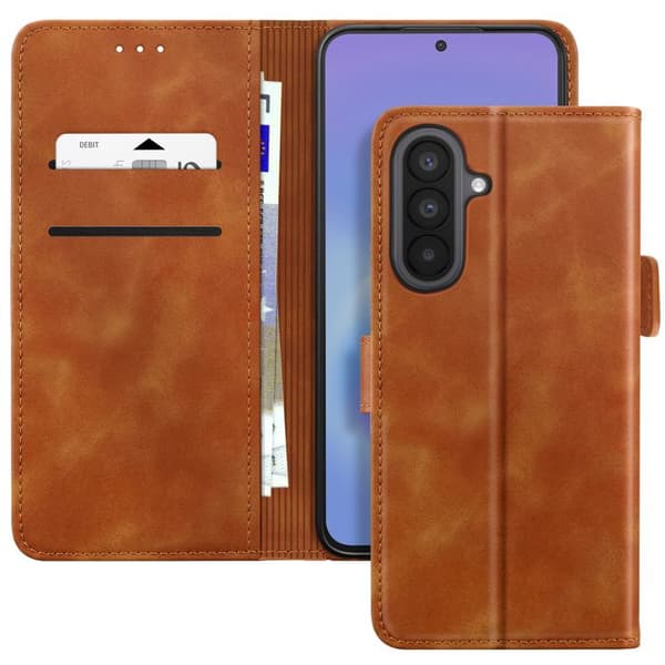 Plånboksfodral för Galaxy A57 med magnetisk lucka och ställfunktion i brunt brun