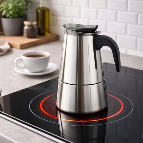 Cafeteria i rustfrit stål 9 kopper kompatibel med induktion til Moka-kaffe Cheffinger sølv Grå